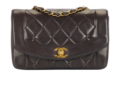 Quilted Diana 22 Flap, £3,100, Handbags, Brown, Leather, Front view
